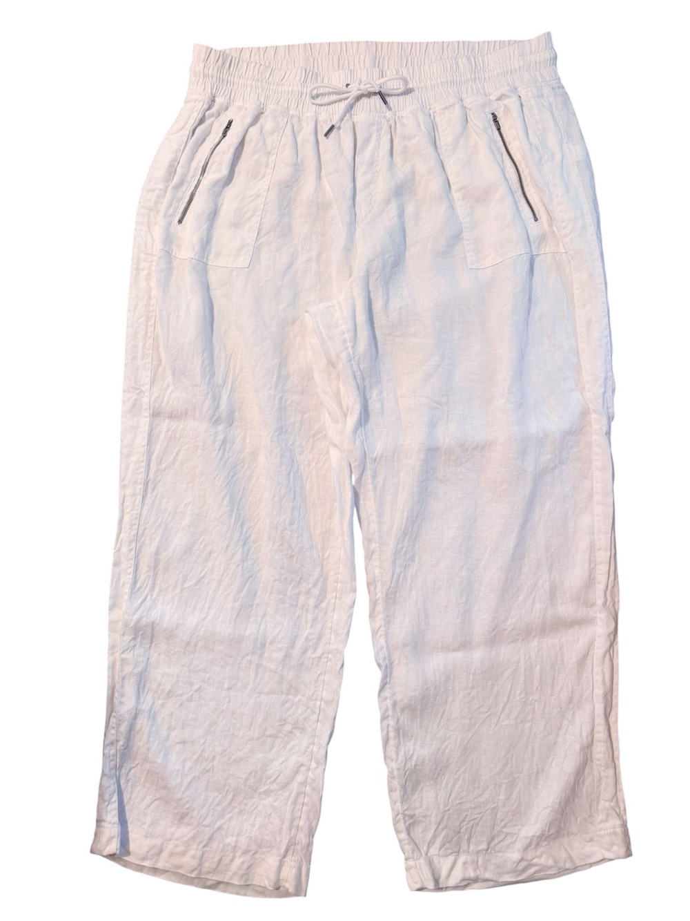 Athleta Cabo Linen Wide Leg Pants Size 22 White Elastic Waist Zip Pockets
